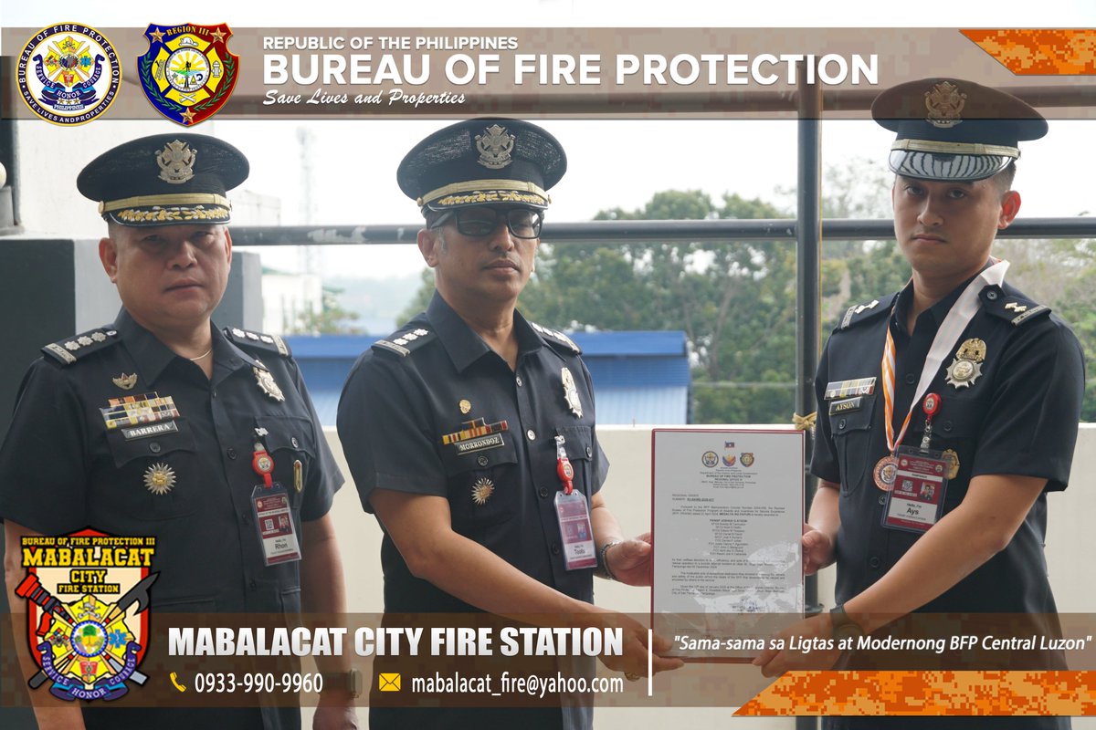 mabalacatcityfs's tweet photo. The Acting Mabalacat City Fire Marshal, FSINSP JOSHUA G. AYSON, along with eight other station personnel, received the Medalya ng Papuri in recognition of their selfless devotion to duty and acts of bravery during the successful rescue operation involving a suicide attempt. https://t.co/fpEPahhZ7n