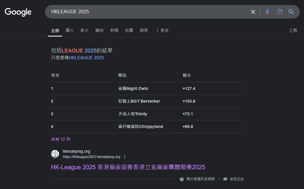 HKMahjong's tweet photo. You can now search HK-League Result in Google!! https://t.co/f98xRTnpZA