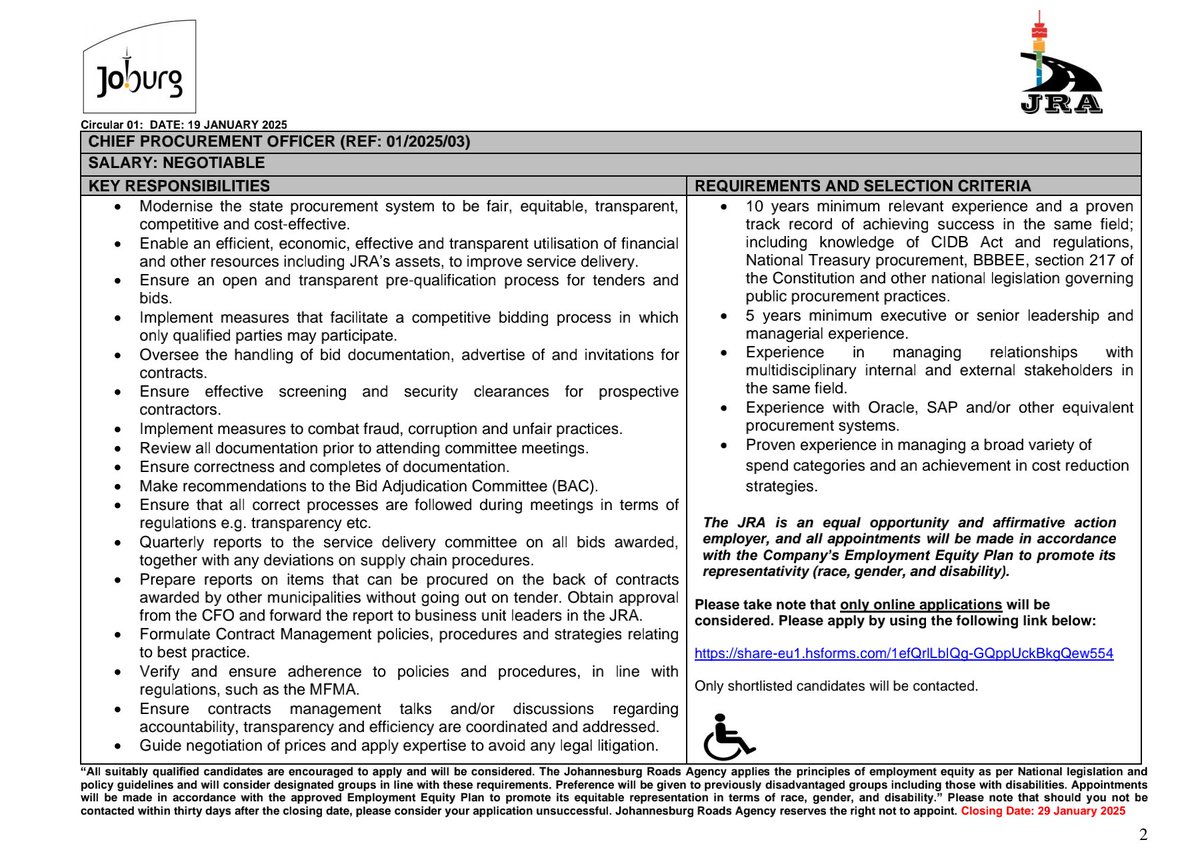 CarolBoitumelo1's tweet photo. Johannesburg Roads Agency is hiring!

📌General Workers

apply online: 
https://t.co/IHSDcvuzEL

📌Chief Procurement Officer

apply online: 
https://t.co/2VPfyPR3GZ

📌Operations Manager 

apply online:
https://t.co/krydNyb7Lu https://t.co/BIAVA46a5c