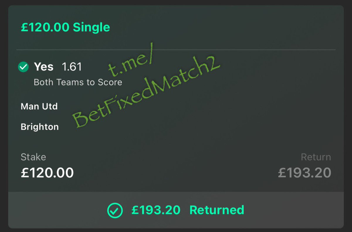 BestFixedTips's tweet photo. BOTD BOOM before Half Time ✅✅✅✅

@1.61 odds won 🏆 

Man Utd v Brighton ⚽️🏟️

Correct score Won BIG ➡️

Click &amp; Join My FREE Telegram Channel 👉🏽 https://t.co/Zbr6kZjmC3 📥📨 https://t.co/dqjlihCY7S