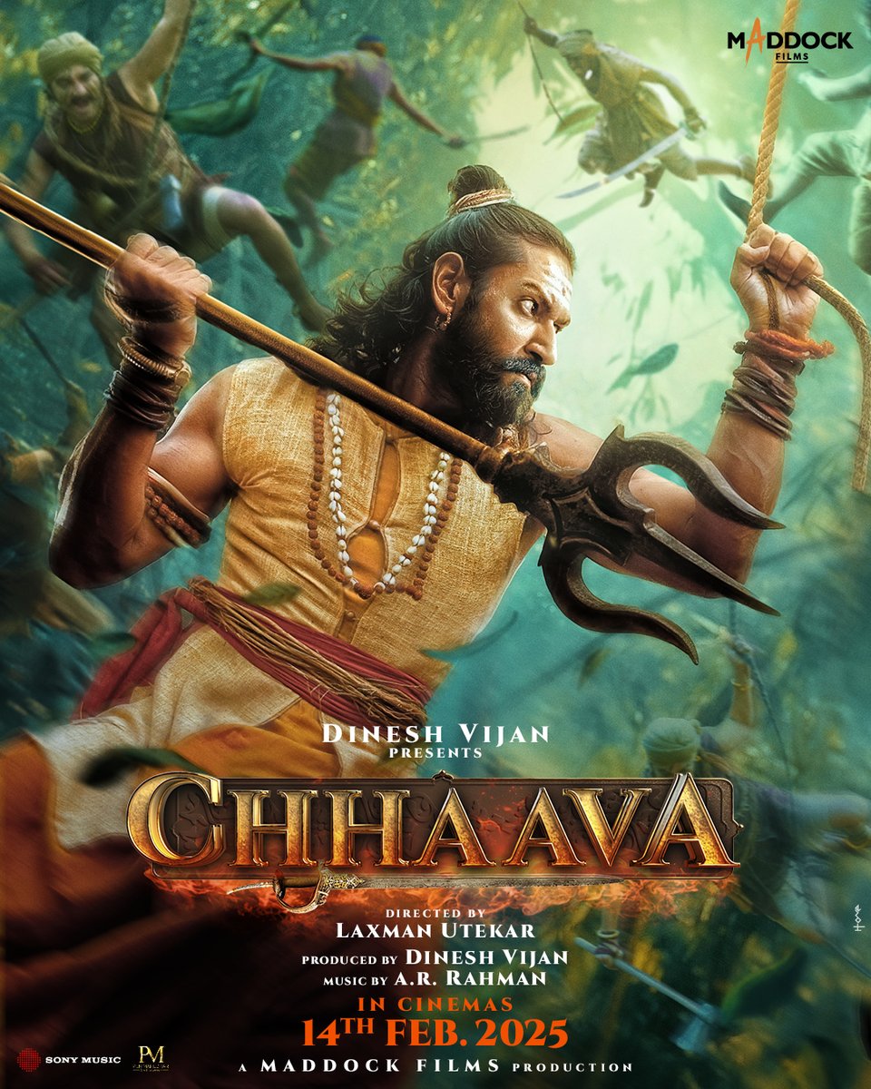 MaddockFilms's tweet photo. Agni bhi woh,
Paani bhi woh,
Toofan bhi woh,
Sher Shiva ka  
#CHHAAVA hai woh!

#ChhaavaTrailer out on 22nd January!

Releasing in cinemas on 14th February 2025.

#Chhaava #ChhaavaOnFeb14

@vickykaushal09 @iamRashmika #AkshayeKhanna #DineshVijan @Laxman10072 @arrahman @thewriteinsaan @Irshad_Kamil @sharadakarki #PoojaVijan @sonymusicindia @PenMovies