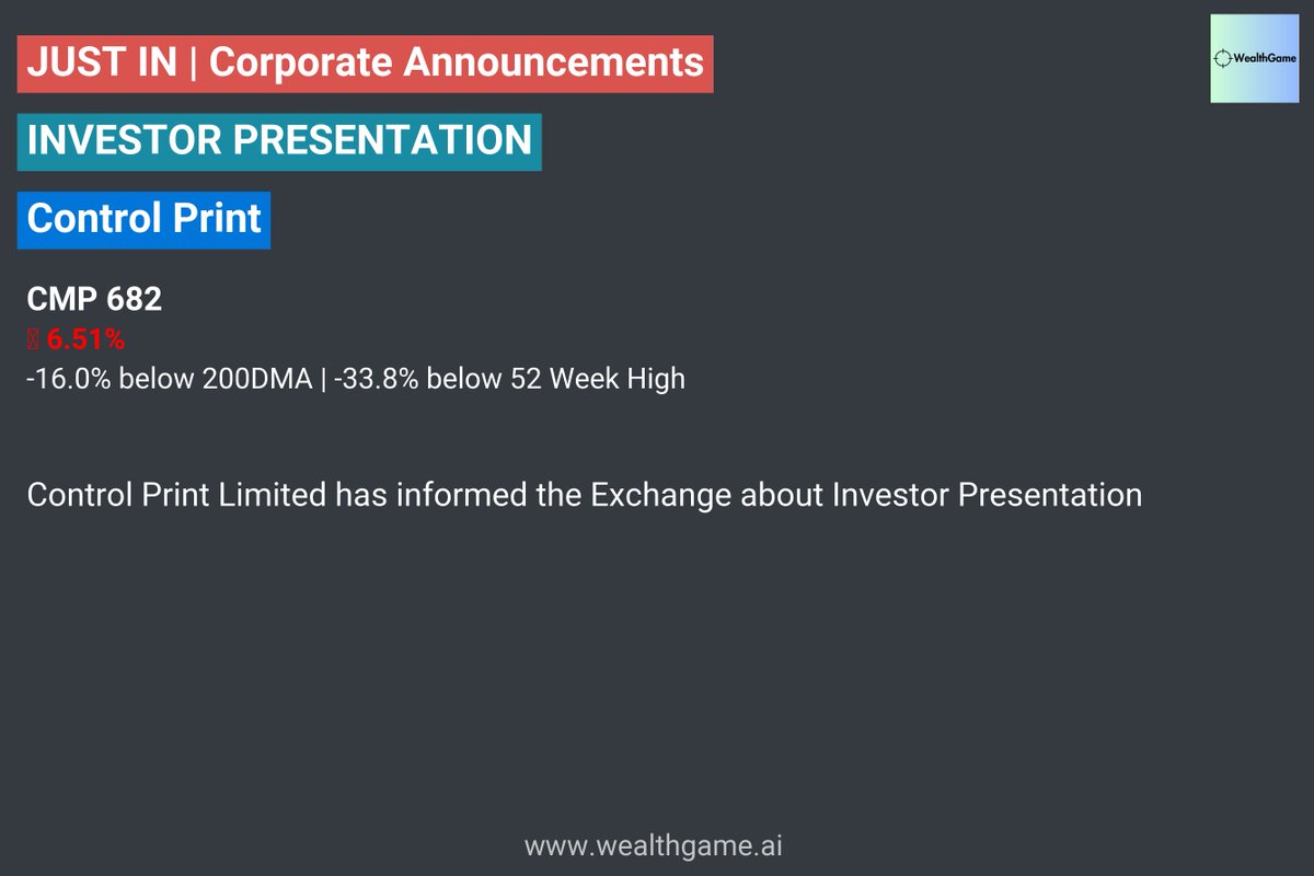 VPickr's tweet image. #CONTROLPR #INVESTORPRESENTATION | Control Print #stockmarketindia
Announcement Link:: nsearchives.nseindia.com/corporate/CONT…

For live corporate announcements, visit :  wealthgame.ai