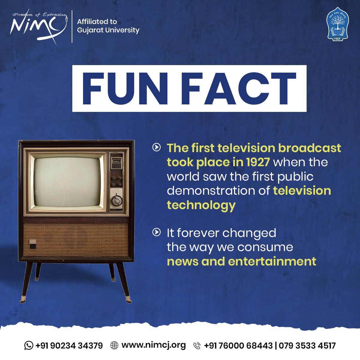 NimcjOfficial's tweet photo. #Television has revolutionized the #mediaindustry. Imagine a world without #TV, hard to believe, right?
Visit: https://t.co/5Hcm236gPK
#NIMCJ #TelevisionHistory #FirstTVBroadcast #ExperienceTheReal #BAJMC #MAJMC #Media #Journalism #MassCommunication #TopMediaCollege #Ahmedabad https://t.co/FFGDWmyVRq