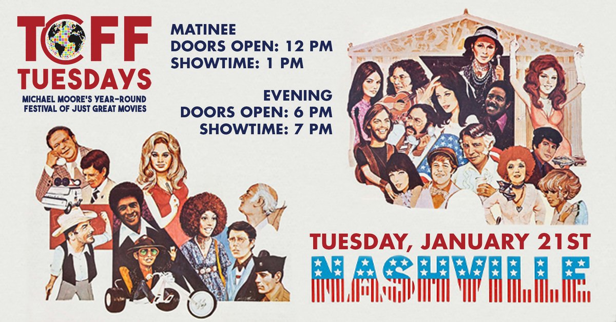 Join us tomorrow, Jan. 21st, for our next TCFF TUESDAY film -- a special 50th Anniversary 4k Restoration of Robert Altman's NASHVILLE! Tickets here: 
secure.traversecityfilmfest.org/websales/pages…