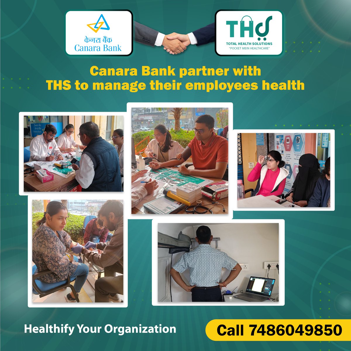 THS_care's tweet photo. "Canara Bank trusts Total Health Solutions to keep their employees healthy and happy! What about your organization? ๐ค๐ผ
Donโt wait โ give your team the care they deserve. Call us today at ๐ 7486049850!
#EmployeeWellness #HealthifyYourOrganization #TotalHealthSolutions https://t.co/g7LtJvOYBk