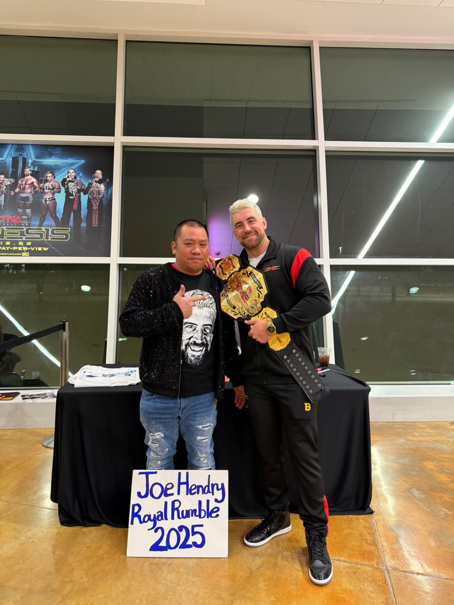 RichieProW's tweet photo. Congratulations @joehendry at becoming our NEW TNA Champion at #TNAGenesis.  Hey @WWE and @ThisIsTNA, can we speak this to existence? @BustedOpenRadio how cool would it be to see Joe Hendry at #RoyalRumble 2025 on February 1st 🙏 https://t.co/Rh2Sg3Dbof