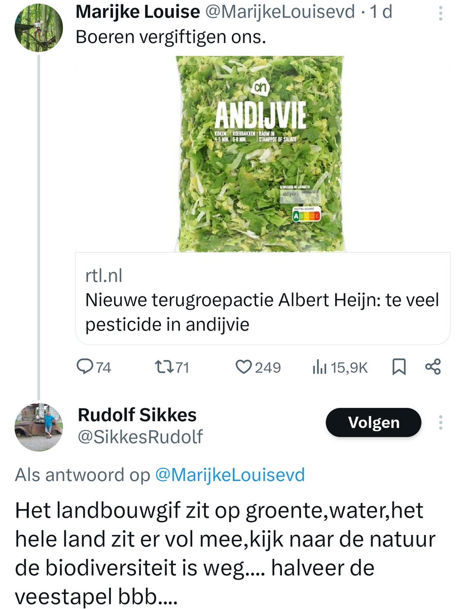 "Halveer de Nederlandse veestapel, want er is landbouwgif aangetroffen op andijvie uit spanje!"