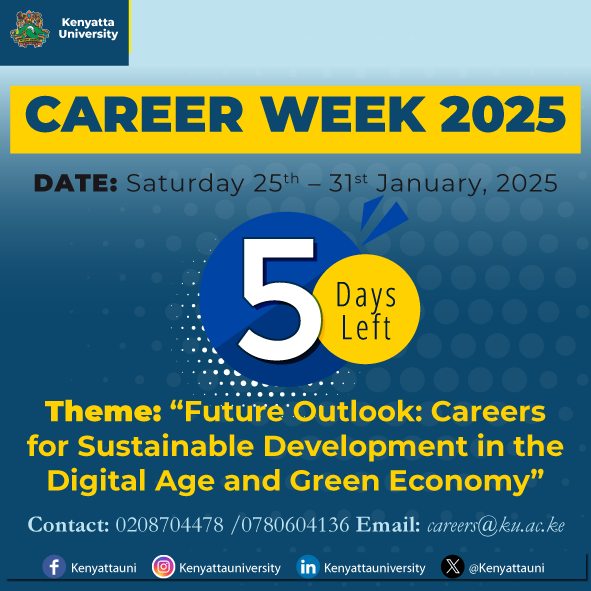 KenyattaUni's tweet photo. Kenyatta University Career Week 2025! https://t.co/voXEZitmTR… #KUCareerWeek2025 https://t.co/MRqB18fNZ7