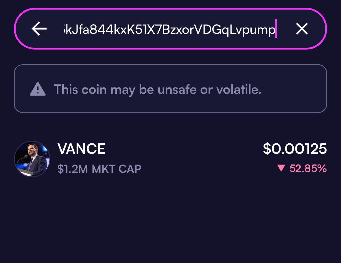 Ashmix__'s tweet photo. You can buy $VANCE on Moonshot you just need the CA… CQeLUzZktFcDa5kJfa844kxK51X7BzxorVDGqLvpump https://t.co/WjWa4EmMAl