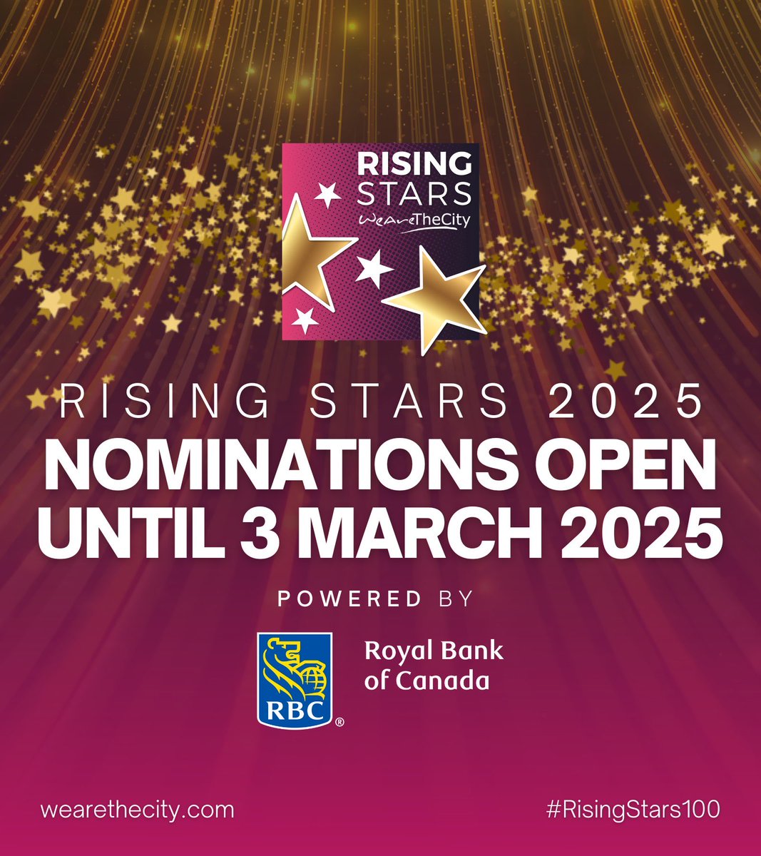 Start your week by gifting a smile to a remarkable role model in your network with a nomination for this year’s #RisingStars100 🥳🥂

We are searching for our next inspiring stars across 23 categories, from digital to telecoms, powered by <a href="/RBC/">RBC</a> 🩷💜

→ bit.ly/RS25-Nominate