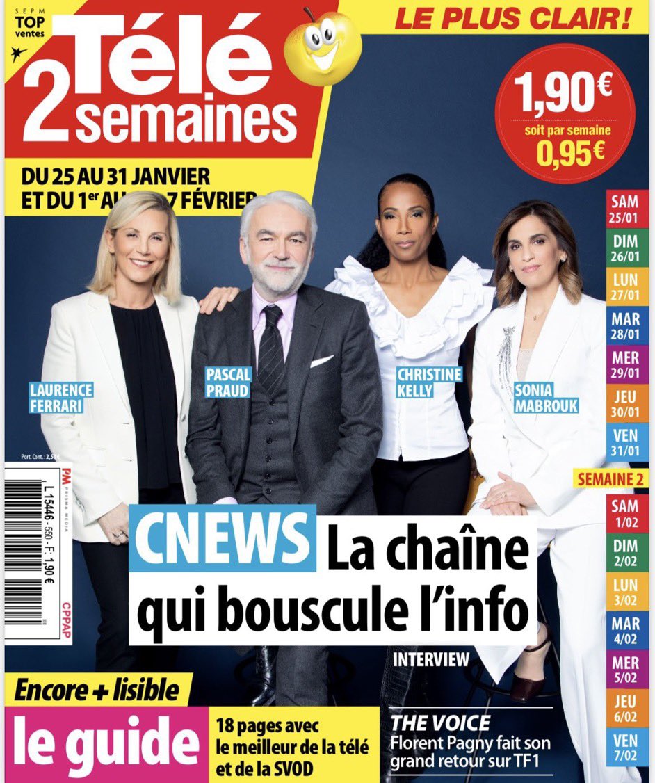 Voici la Une de <a href="/Tele2Semaines/">Télé 2 Semaines</a>, du groupe Prisma Media (Bolloré).