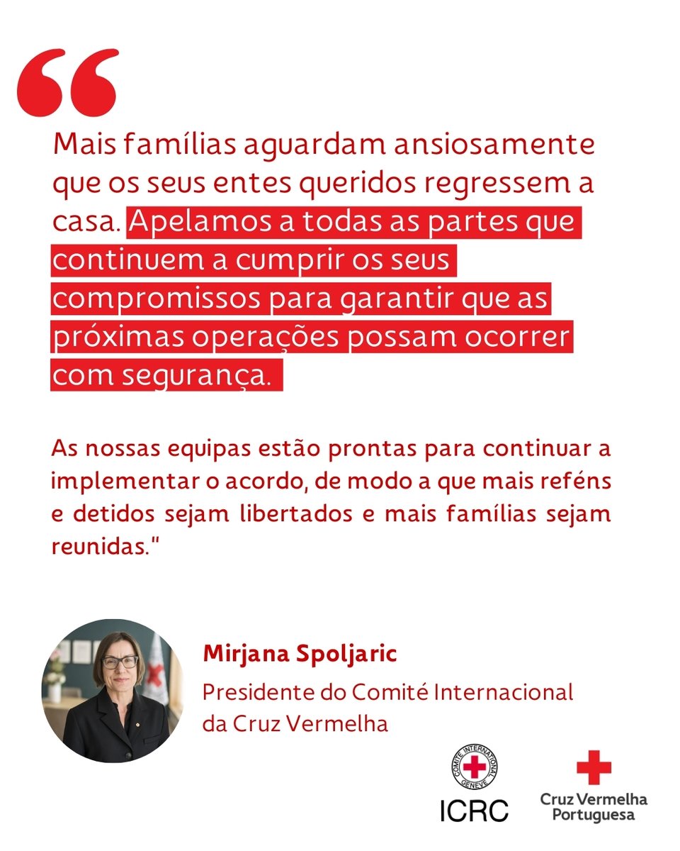 Cruz Vermelha Portuguesa (@cruzvermelha_pt) on Twitter photo O <a href="/CICV/">Claudio Caceres</a> facilitou a libertação e transferência de 3 reféns de Gaza para Israel e 90 detidos palestinos de Israel para o território palestiniano ocupado. #ICRC #RedCross #RedCrescent #Gaza #Israel O <a href="/CICV/">Claudio Caceres</a> facilitou a libertação e transferência de 3 reféns de Gaza para Israel e 90 detidos palestinos de Israel para o território palestiniano ocupado. #ICRC #RedCross #RedCrescent #Gaza #Israel