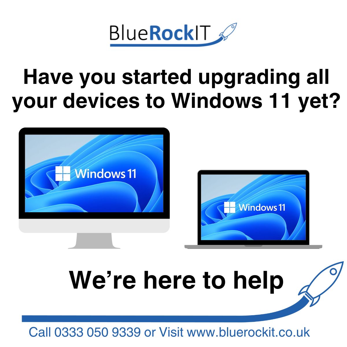 BlueRockITLtd's tweet photo. A reminder Windows 10 will stop being supported by Microsoft from October 2025

Plan ahead &amp; upgrade to #Windows11. 

Failure to upgrade will leave your business vulnerable to viruses &amp; conflicts with other software programmes.  

Call 0333 0509339
#Windows10 #ITSupport https://t.co/FSEivrDv6n