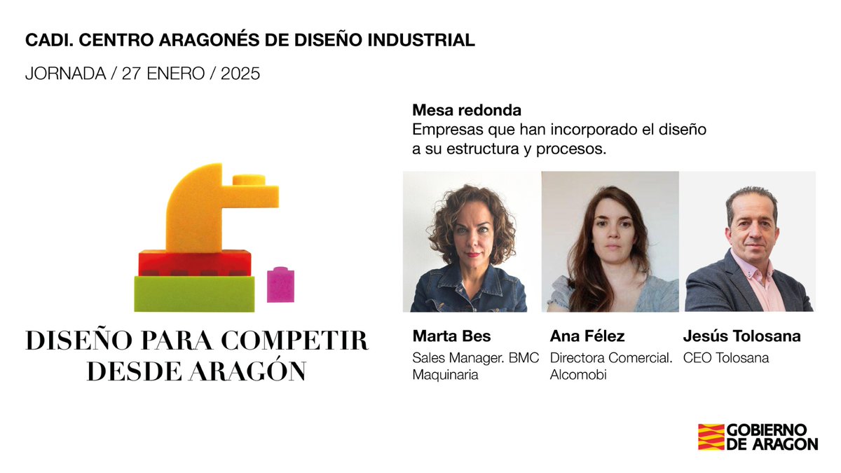 🙋‍♀️No te pierdas la mesa redonda sobre el diseño como herramienta estratégica clave para mejorar la competitividad de las empresas con <a href="/Trenzaalmudevar/">Pastelería Tolosana</a>, #Alcomobi y #BMC Agrícola. 🗓 27 de enero 🕘 9:00 horas, en el CADI. Inscripciones y agenda: disenaforum.com/jornada-diseno…