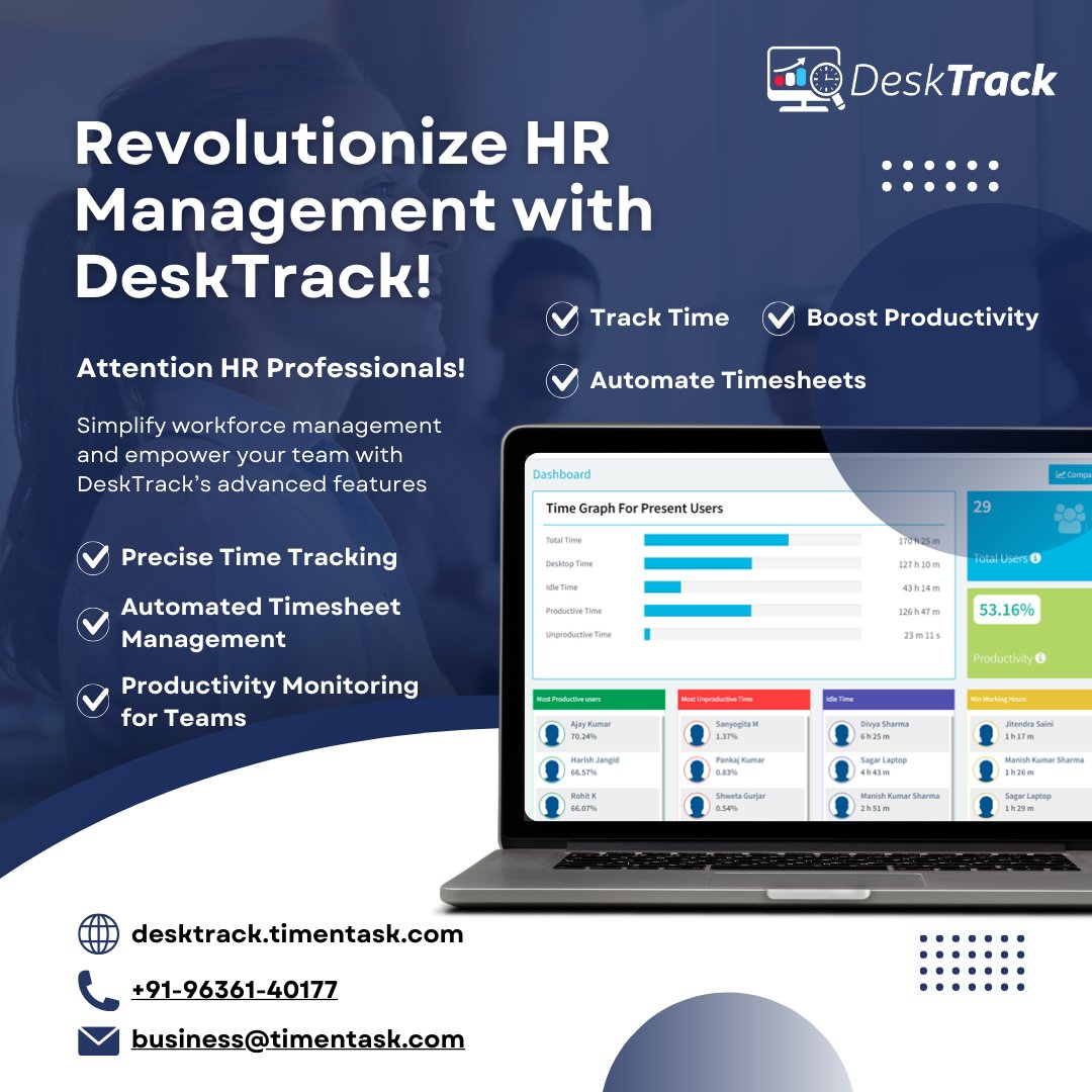 desk_track's tweet photo. Revolutionize your workforce management with DeskTrack:
✔️ Simplified Attendance Tracking
✔️ Boosted Productivity
✔️ Smarter Workforce Solutions
💻 Start transforming your HR today!
#HRManagement #DeskTrack #ProductivityTools #HRTech 
Read More: https://t.co/orhcoCBa9T https://t.co/8lvg5UK2O8
