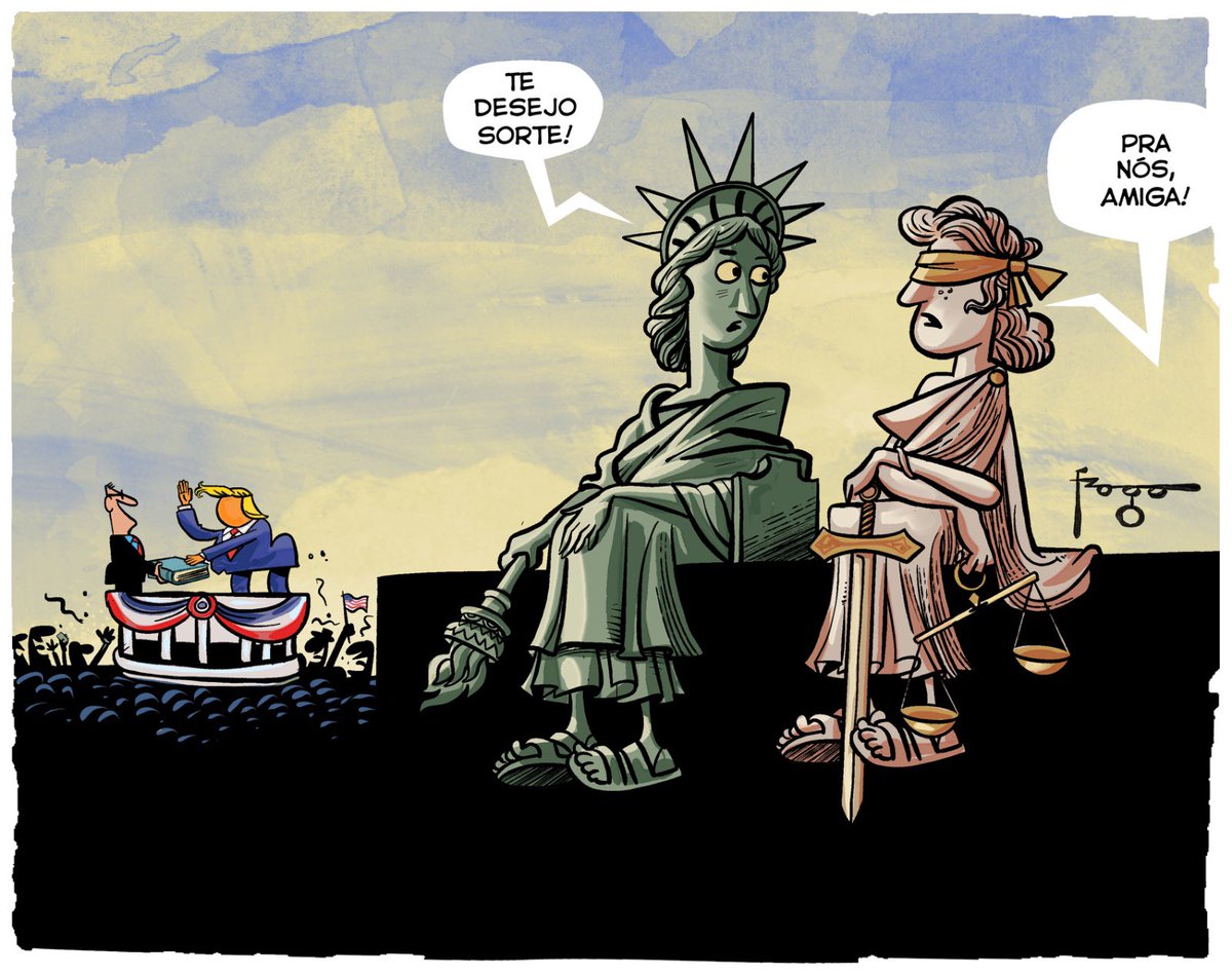 Charge publicada em GZH e Zero Hora.
#charge #desenhodeimprensa #fragadesenhos #humor #trump #donaldtrump #liberdade #justiça #política #eua #usa #possetrump #maga #inauguration