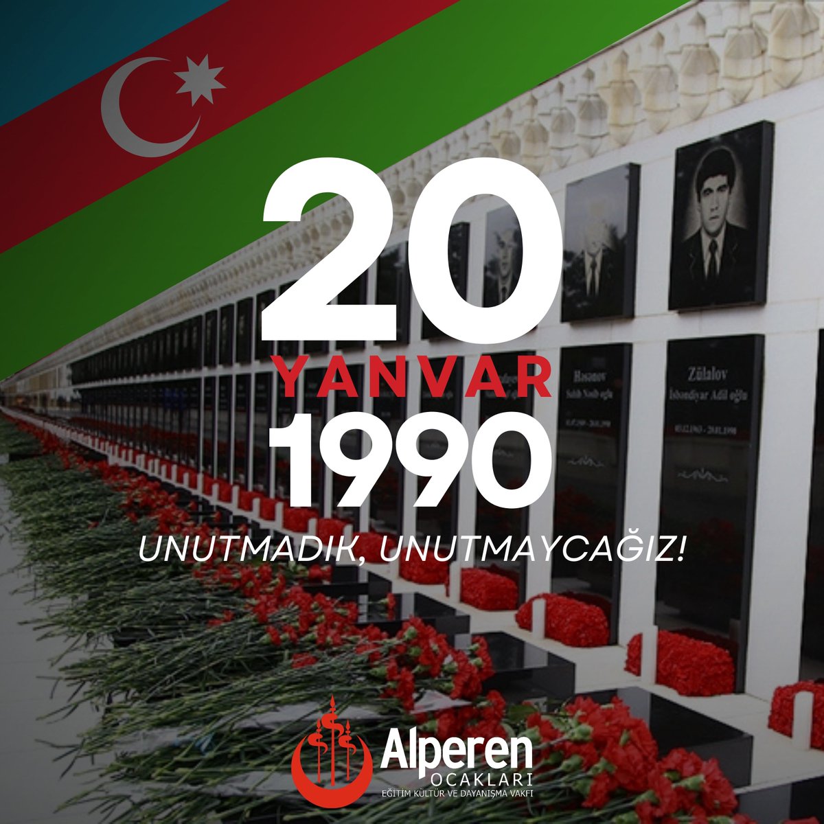 AlperenOcakGM's tweet photo. 20 Ocak 1990 tarihinde, eli kanlı Sovyet ordusunun Bakü'de #Azerbaycan Türklerine yönelik gerçekleştirdiği #Yanvar Katliamı’nda şehit edilen soydaşlarımızı saygı ve rahmetle anıyoruz. 🇦🇿🇹🇷 https://t.co/XTbrgZnXRb