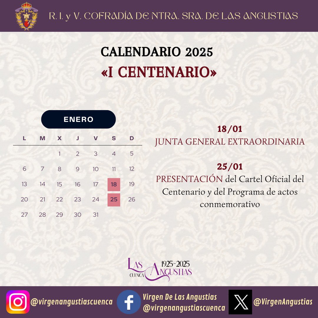 🗓️  Calendario de actos de enero de la Cofradía