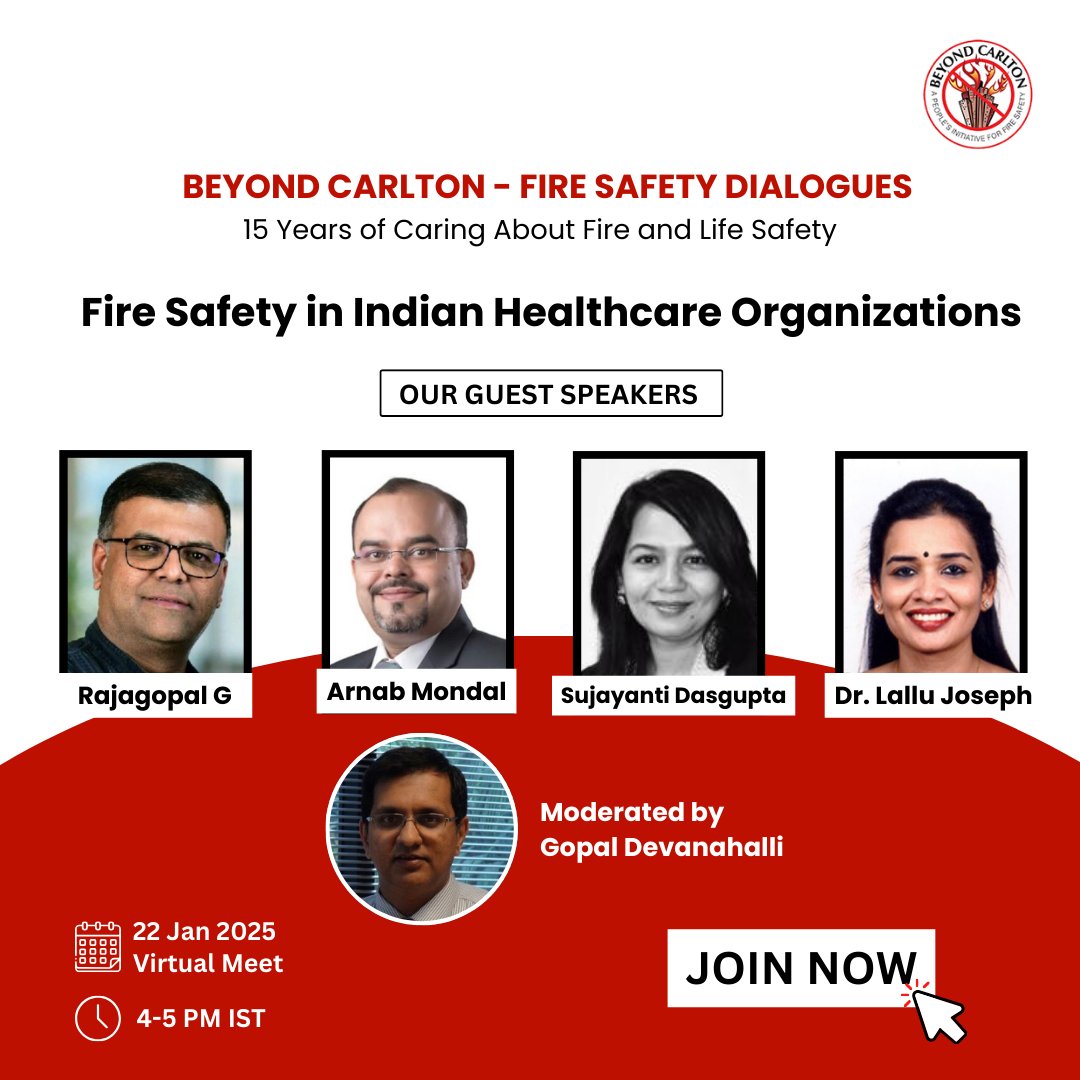 beyondcarlton's tweet image. With 15 years of unwavering dedication to fire and life safety, Beyond Carlton presents Fire Safety Dialogues – a virtual panel discussion tackling fire safety challenges in Indian healthcare facilities

Jan 22, 2025, 4–5 PM IST, Join us: bit.ly/4g4rv5I

#AagSeAageRaho