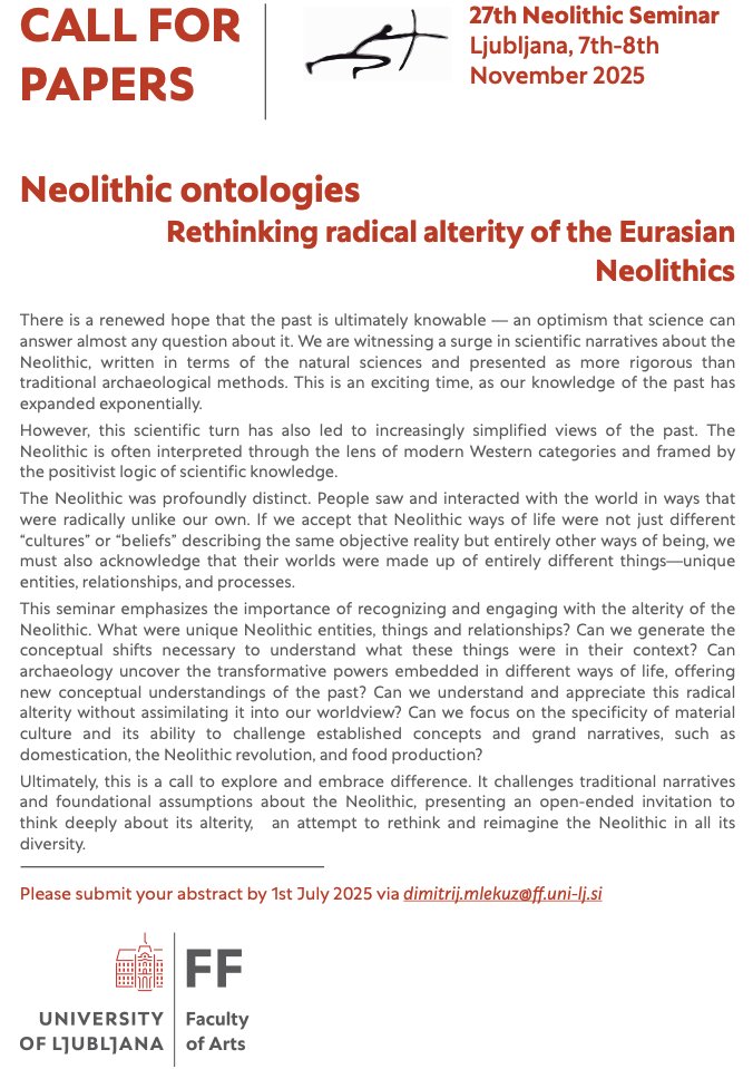 We’re thrilled to continue the impressive legacy of the Neolithic Seminars with the 27th Neolithic Seminar!
This year’s theme, “Neolithic Ontologies”, delves into the radical alterity of Eurasian Neolithic societies.
Join us on November 7–8, 2025! Stay tuned for more details.