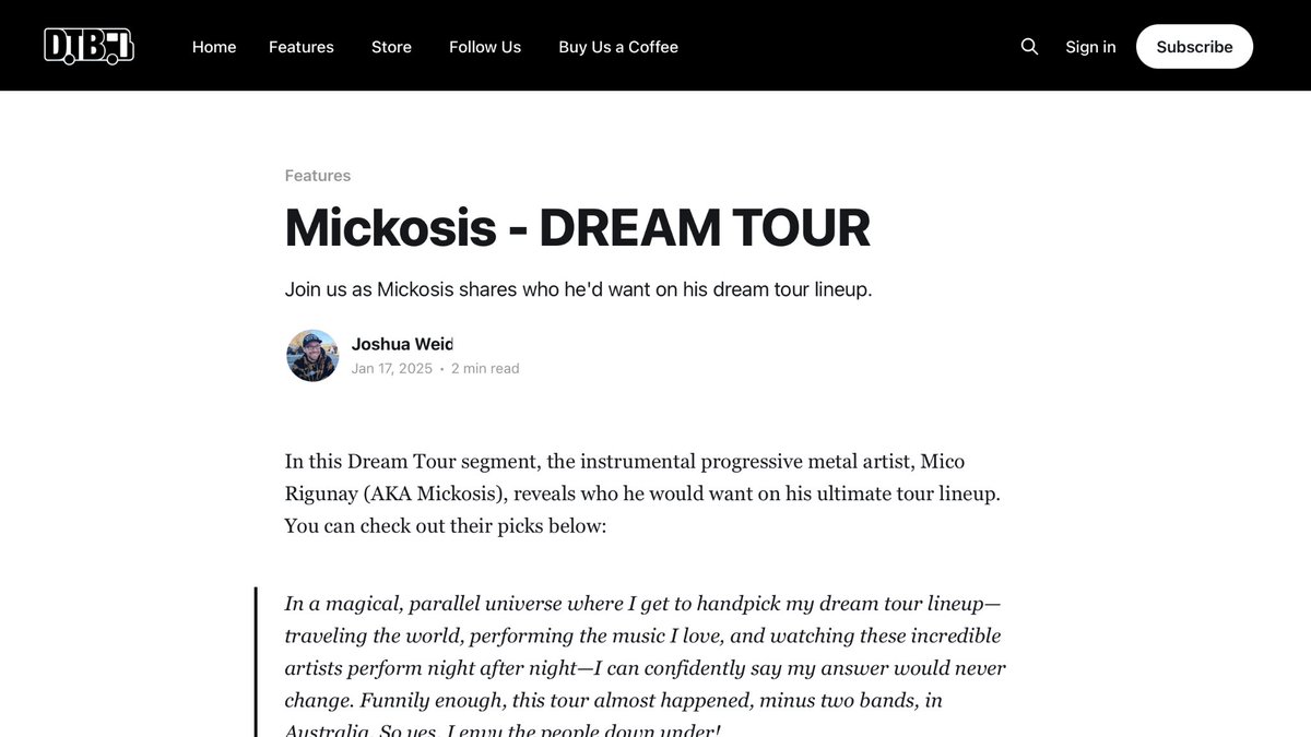 Mickosis's tweet photo. I recently wrote a guest article for Digital Tour Bus, sharing my dream tour lineup with some personal anecdotes and must-hear songs from each band. It’s live now on their website—go check it out! 

https://t.co/DN968jfChh

Who would be on your dream tour lineup? https://t.co/IQmQQL4ato