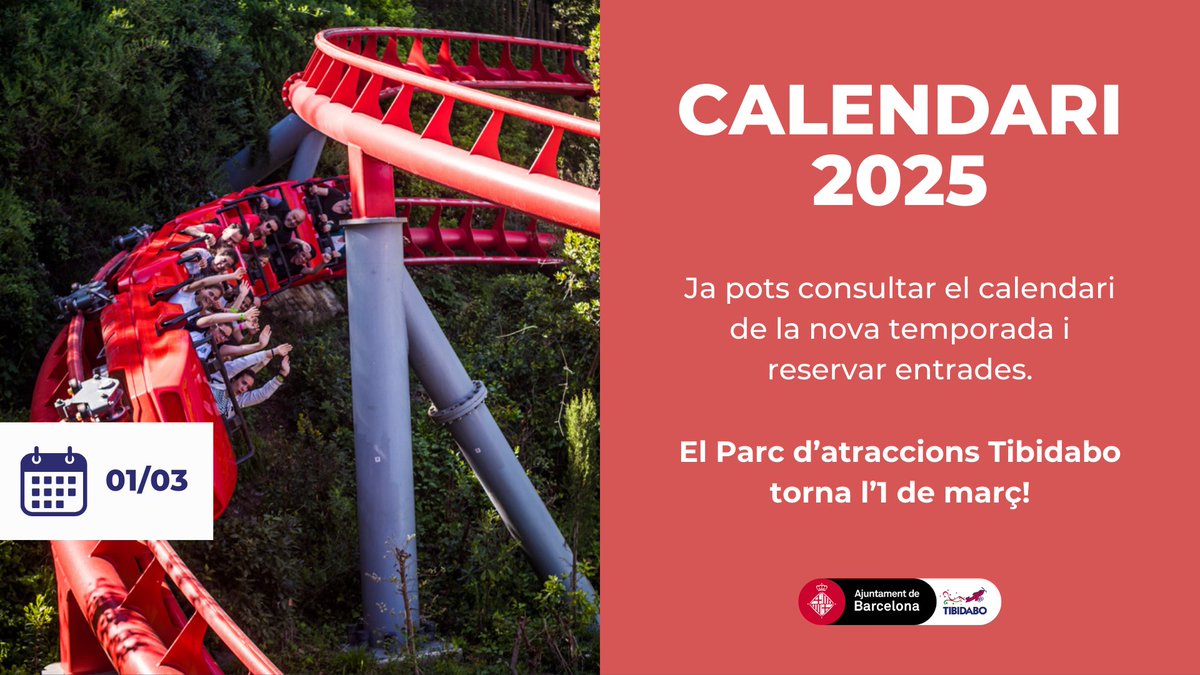 Res de #BlueMonday... El Parc d'atraccions Tibidabo torna l'1 de març! 🎉

Ja pots consultar el calendari d'obertura de la nova temporada i reservar les teves entrades.

Descobrir 👉 tibidabo.cat/ca/noticies/ca…

#Tibidabo #Barcelona #Atraccions #Atracciones #AmusementPark