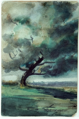 TTLastSpring's tweet photo. 1908 Tree. Watercolour on paper 7 1/2 x 5 in. https://t.co/6y7hpxgcBv