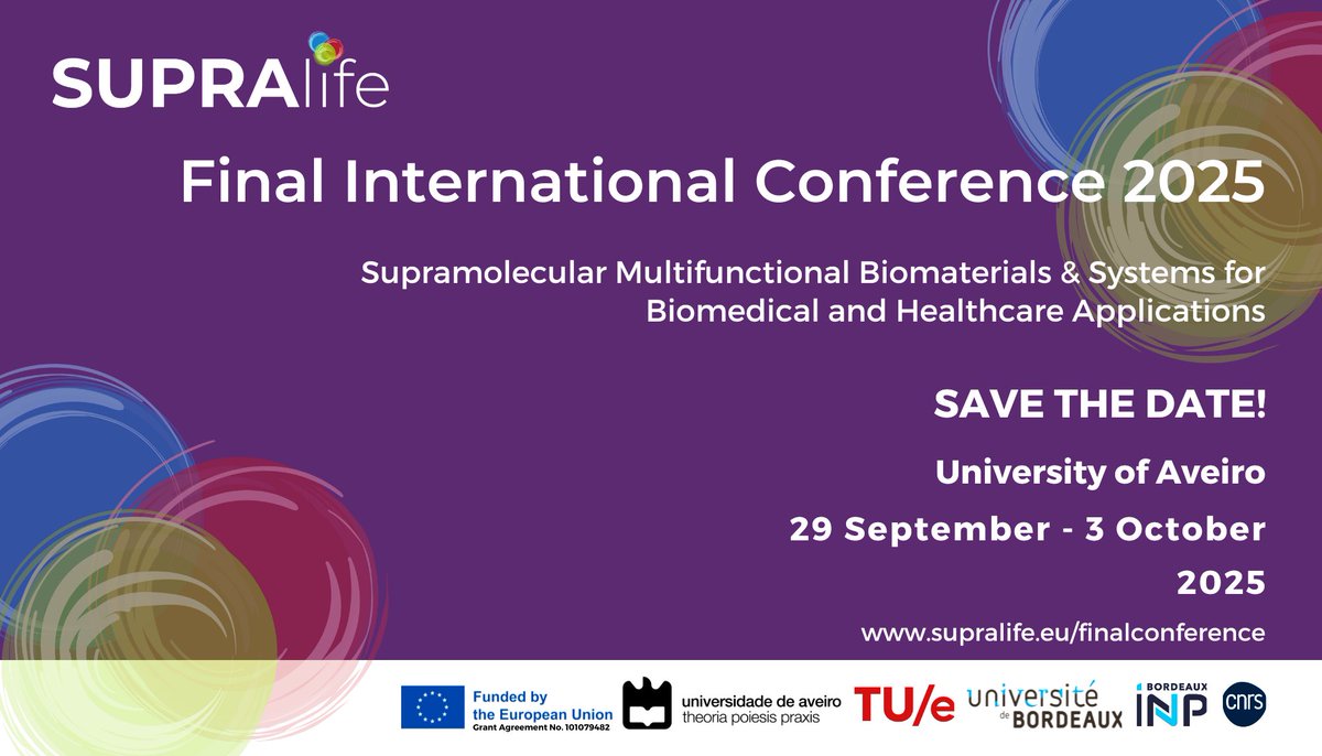 SupraLife_EU's tweet image. ‼️#SAVE #THE #DATE‼️
👉#SupraLife #Final #Conference 🤩
📆29 Sept-3 Oct 2025
📍@UnivAveiro🇵🇹
🗣️ Fantastic line-up of plenary speakers 🤩
🔜Registration+abstract submission opening soon
🔗 supralife.eu/finalconference
🫵 Do not not miss the chance to join us and share your research!
