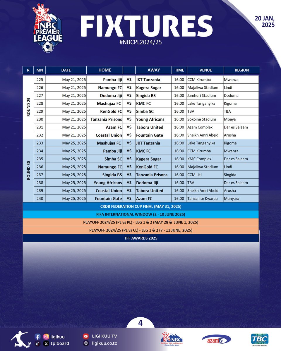 tplboard's tweet photo. #NBCPLFixtures
Maboresho ya Ratiba ya Ligi Kuu ya @NBCTanzania msimu wa 2024/25.

 @Tanfootball @NBCTanzania @azamtvtz @TBConlineTZ https://t.co/wJ6ydwPmdk