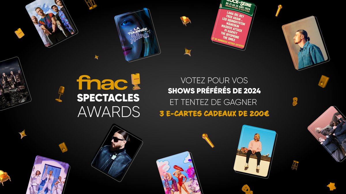fnacspectacles's tweet photo. 🏆 FNAC SPECTACLES AWARDS 🏆
Votez pour vos artistes et shows préférés de 2024 et tentez de gagner 3 e-cartes cadeaux de 200€ ! 🔥🔥
✨ Pour participer, RDV par ici 👉 https://t.co/Rpy1Oz9az1
#FnacSpectaclesAwards https://t.co/Mt8P59fpdV