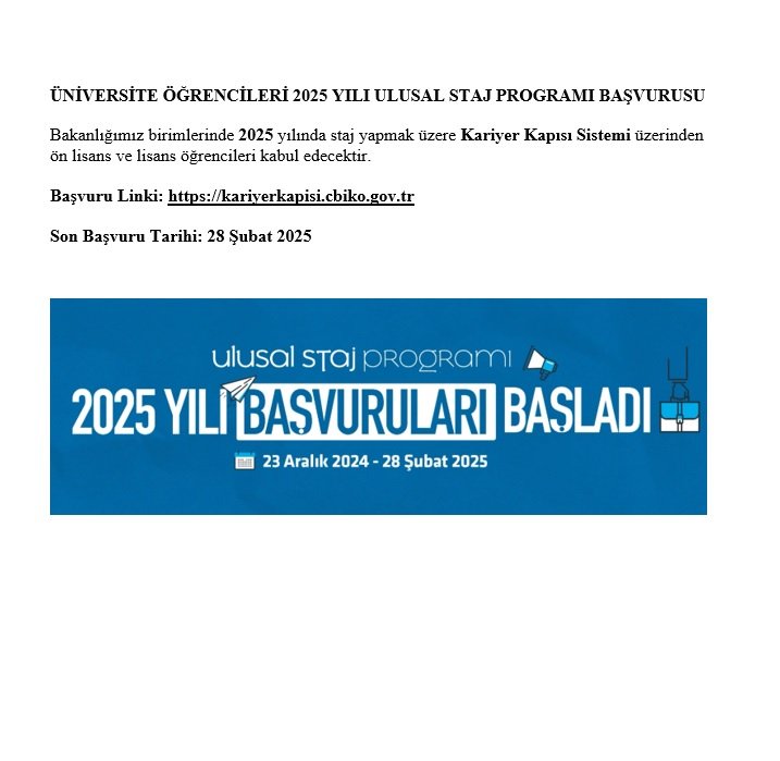 ❗❗DUYURU ❗❗

Sevgili Öğrenciler 2025 Yılı Ulusal Staj Programı Başvuruları Başlamıştır.