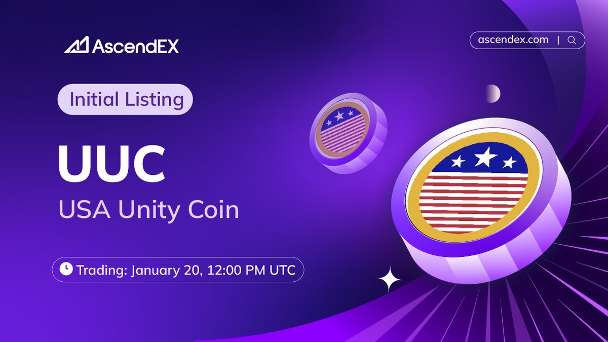 🚀 #AscendEX is thrilled to announce the @theusaunitycoin (#UUC) listing  under the trading pair #UUC/USDT. Details are as follows: ✓Deposit: January  20, 10:00 AM UTC ✓Trading: January 20, 12:00 PM UTC ✓Withdrawal: