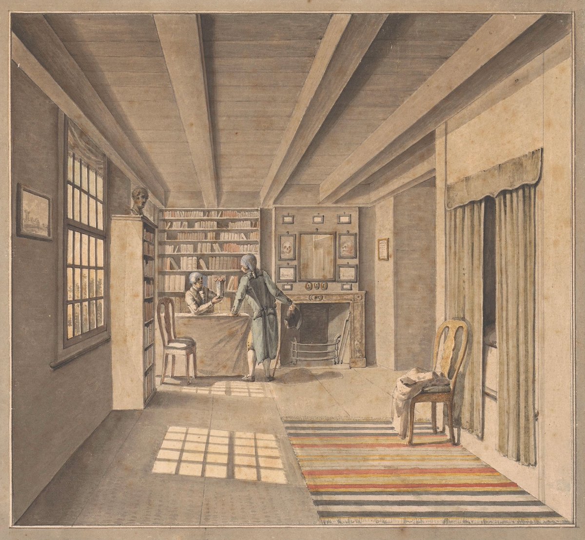 Interieur met een boekverkoper,
anoniem, ca. 1800 - ca. 1850.
