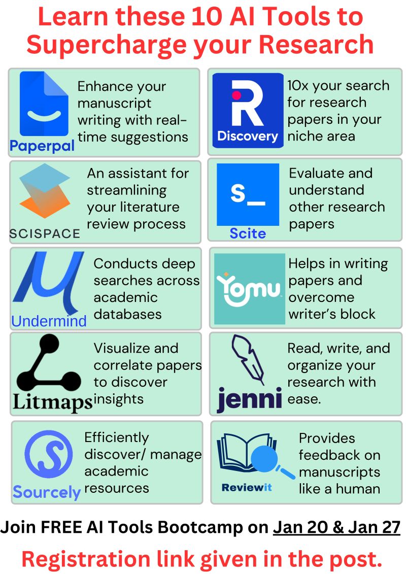 Faheem Ullah (@faheem_uh) on Twitter photo PhD Students – Learn these 10 AI tools to supercharge your research.
These 10 tools will 10x your research progress.
Do you want to learn how to use these tools?
<a href="/AviStaiman/">Avi Staiman</a> is running a FREE bootcamp.
He will teach how to use each of these tools.
Registration link: PhD Students – Learn these 10 AI tools to supercharge your research.
These 10 tools will 10x your research progress.
Do you want to learn how to use these tools?
<a href="/AviStaiman/">Avi Staiman</a> is running a FREE bootcamp.
He will teach how to use each of these tools.
Registration link: