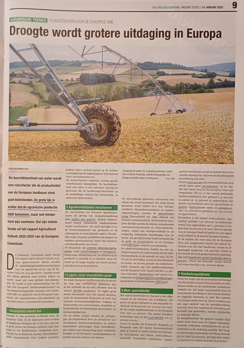 'Droogte wordt grotere uitdaging in Europa'.

Geen 1,5C maar 3-4C opwarming dreigt als er geen effectieve #klimaatmaatregelen volgen.
Dan zullen na 2035 #overstromingen, #hittegolven en #bosbranden alleen maar erger worden.