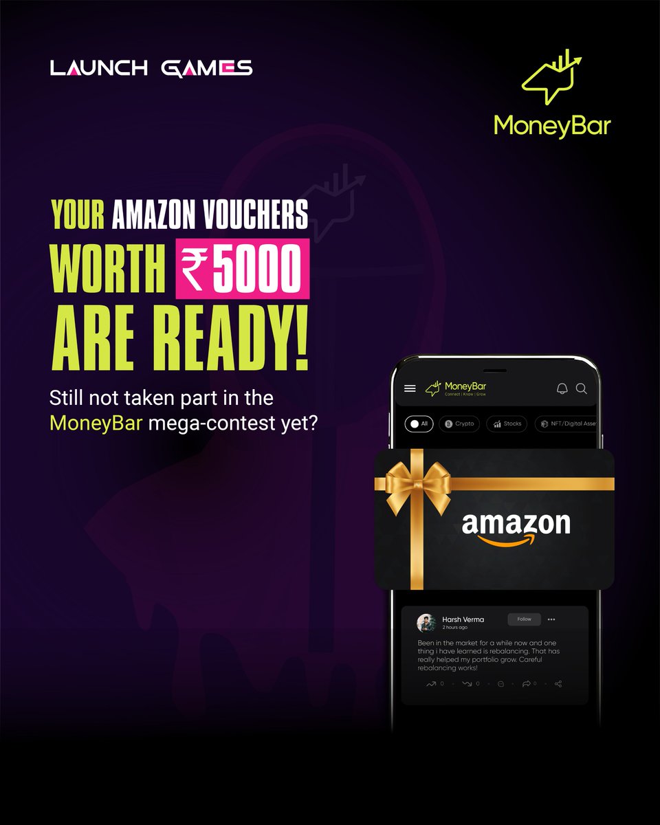 _Moneybar's tweet image. Amazon vouchers worth ₹5,000 are up for grabs 🎁
Still haven’t joined the MoneyBar Mega Contest? Don’t miss your chance to win big 💸

Hurry up! The contest won’t last forever. Your invite code is live in our instagram stories🕒⏳

#MegaContest #DownloadNow #Contest #JoinNow