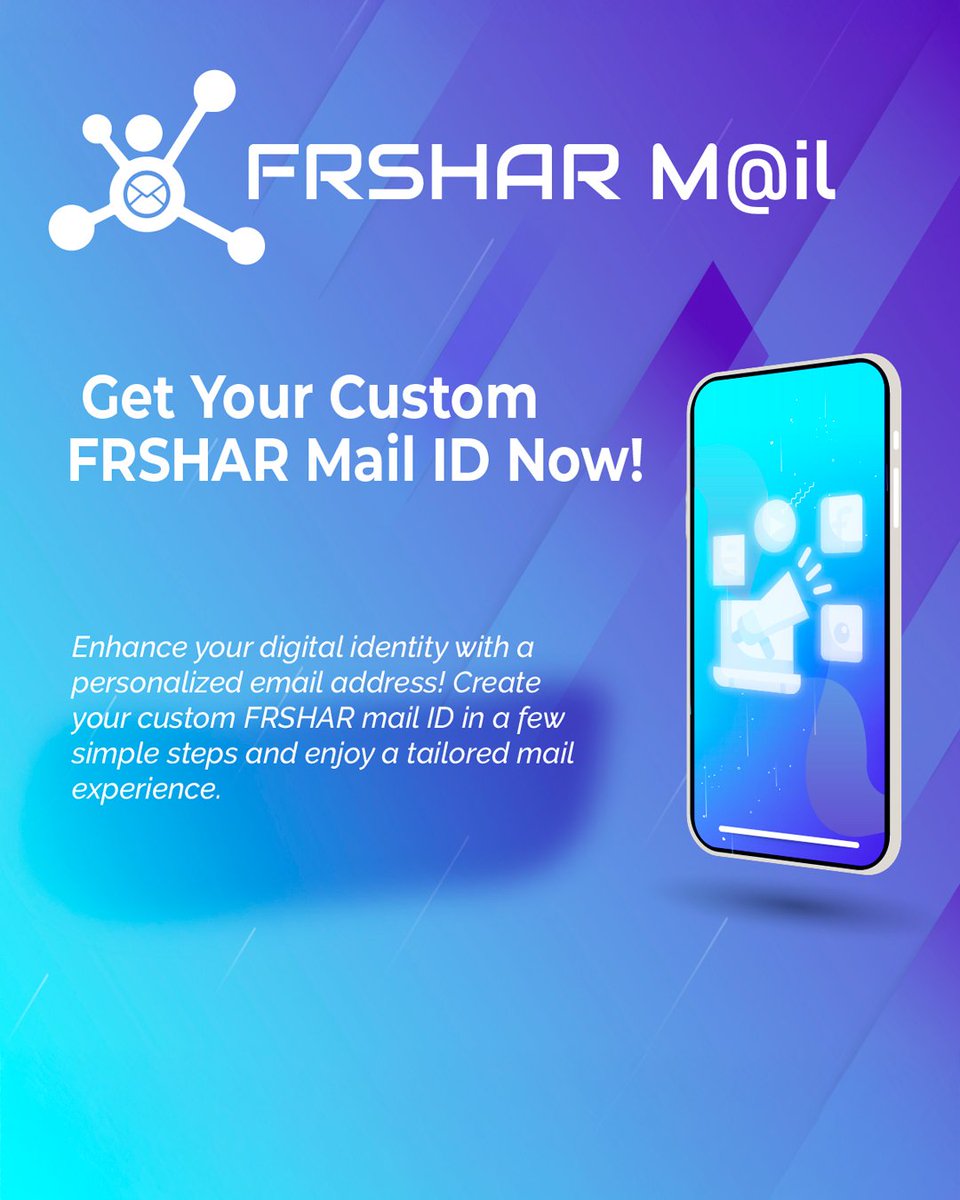 FrsharMail's tweet image. Get Your Custom FRSHAR Mail ID Now!
 Enhance your digital identity with a personalized email address! Create your custom FRSHAR mail ID in a few simple steps and enjoy a tailored mail 
#CustomEmail #DigitalIdentity #FRSHARmail #PersonalizedEmail #OnlinePresence