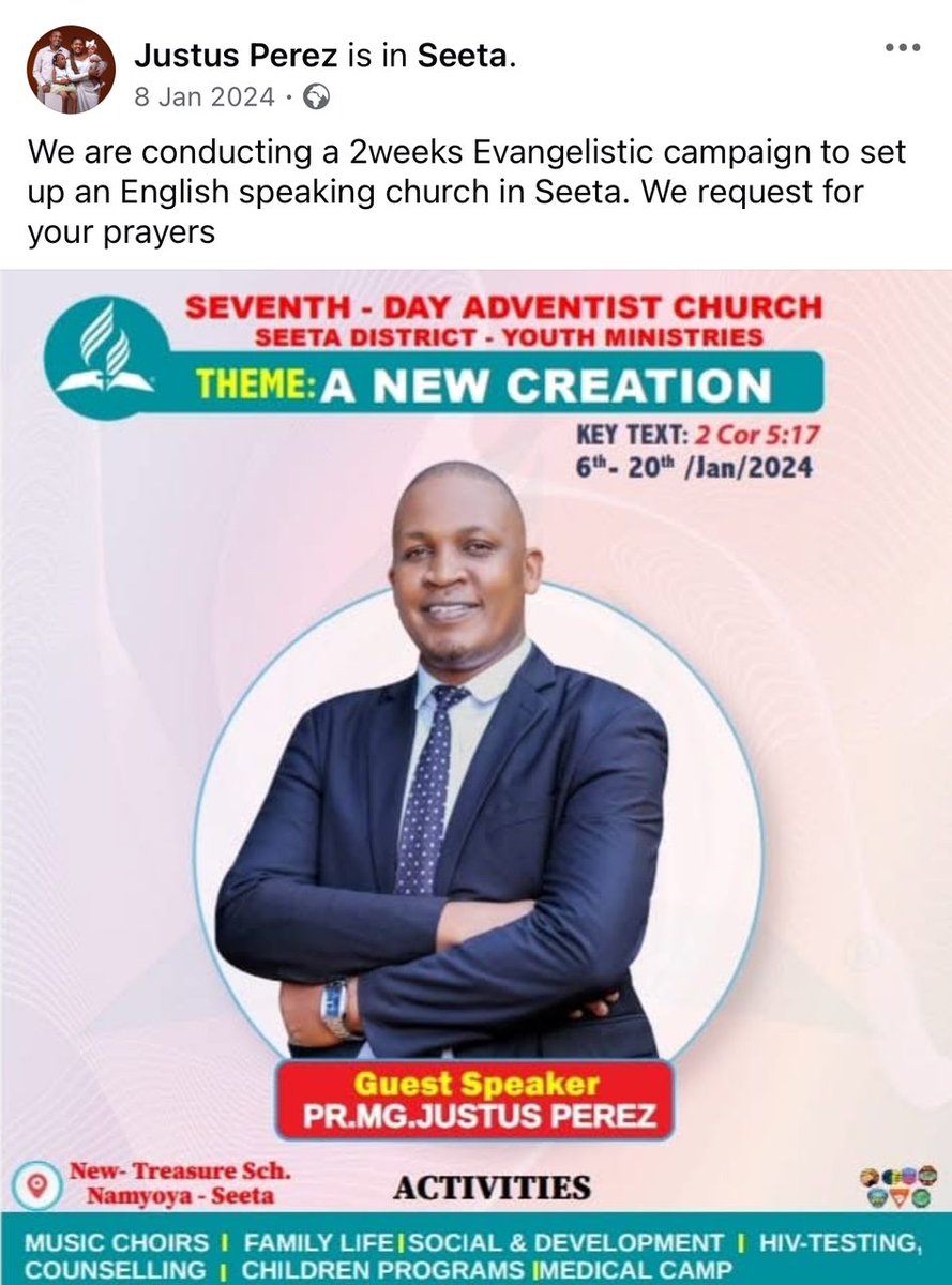 loma_lindAfrica's tweet photo. The evangelical campaign started as a church board minute at SEETA SDA church to start an English speaking church that would impact the community. @JustusPerez4  walked with us at the foundation of the then SEETA ENGLISH CHURCH. https://t.co/oetyXtw1h2