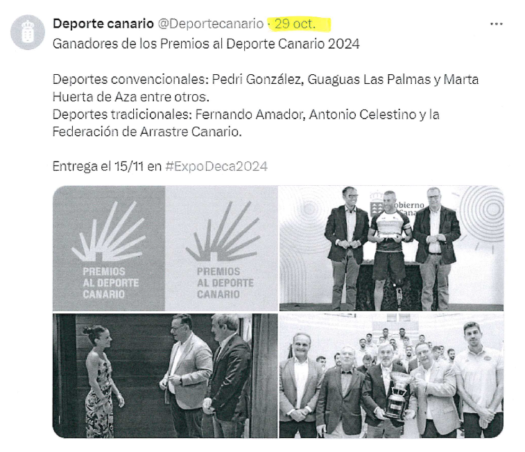 luisbeltri's tweet photo. ¡¡ ESCÁNDALO !! 

Abro hilo🧵

Los pasados días 29 de octubre, 4, 5 y 6 de noviembre de 2024, la Dirección General de Deportes del Gobierno de Canarias (@deportecanario) anuncia en sus redes sociales la concesión y ganadores de los Premios al Deporte Canario 2024.
👇👇👇 https://t.co/l6Yol3eVHZ