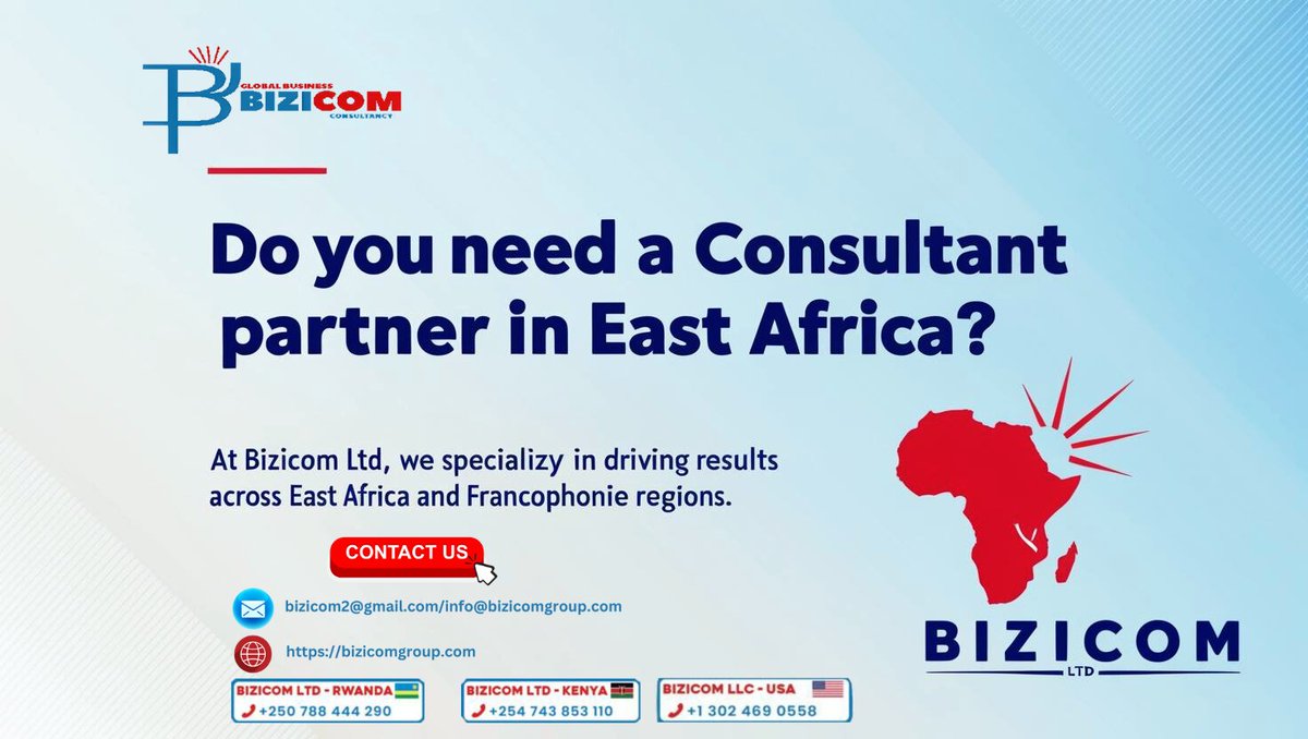 Bizicom_Ltd's tweet photo. Are you looking for a trusted consultancy partner in East Africa, especially within Francophone regions? At BIZICOM LTD, we bring expertise, innovation, and local understanding to drive impactful results. Let’s grow together.
#ConsultancyExperts #EastAfricaPartnership #business https://t.co/1naLDYET1H