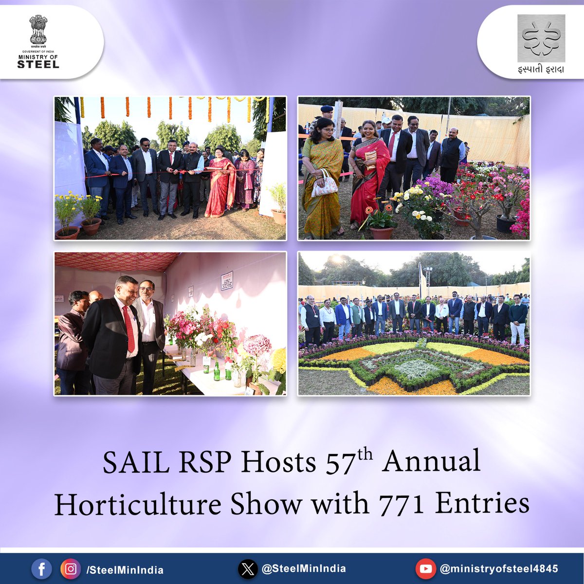 SteelMinIndia's tweet image. The 57th Annual Horticulture Show-2025 at @sailrsp1 was inaugurated by Mr. Alok Verma, DIC, on 18th Jan at Jubilee Park. With 771 entries of flowers, fruits, vegetables &amp;amp; plants, it’s a vibrant celebration of nature!

#HorticultureShow #GreenInitiatives #SAIL #RSP
@SAILsteel