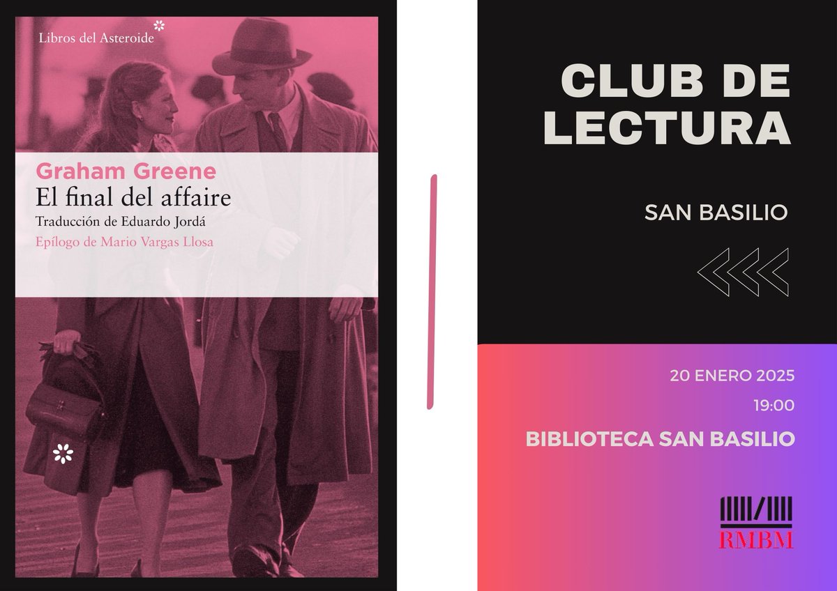 2⃣0⃣0⃣1⃣2⃣5⃣ Esta tarde a debate en nuestro Club de Lectura San Basilio,  📕𝙀𝙡 𝙛𝙞𝙣𝙖𝙡 𝙙𝙚𝙡 𝙖𝙛𝙛𝙖𝙞𝙧𝙚 de Graham Greene, considerada por los críticos como una de las cien mejores novelas en lengua inglesa.
<a href="/RMBM17/">RMBM</a> 
<a href="/agendamurcia/">AGENDACULTURALMURCIA</a> 
#lecturasrecomendadas
#clubesdelectura