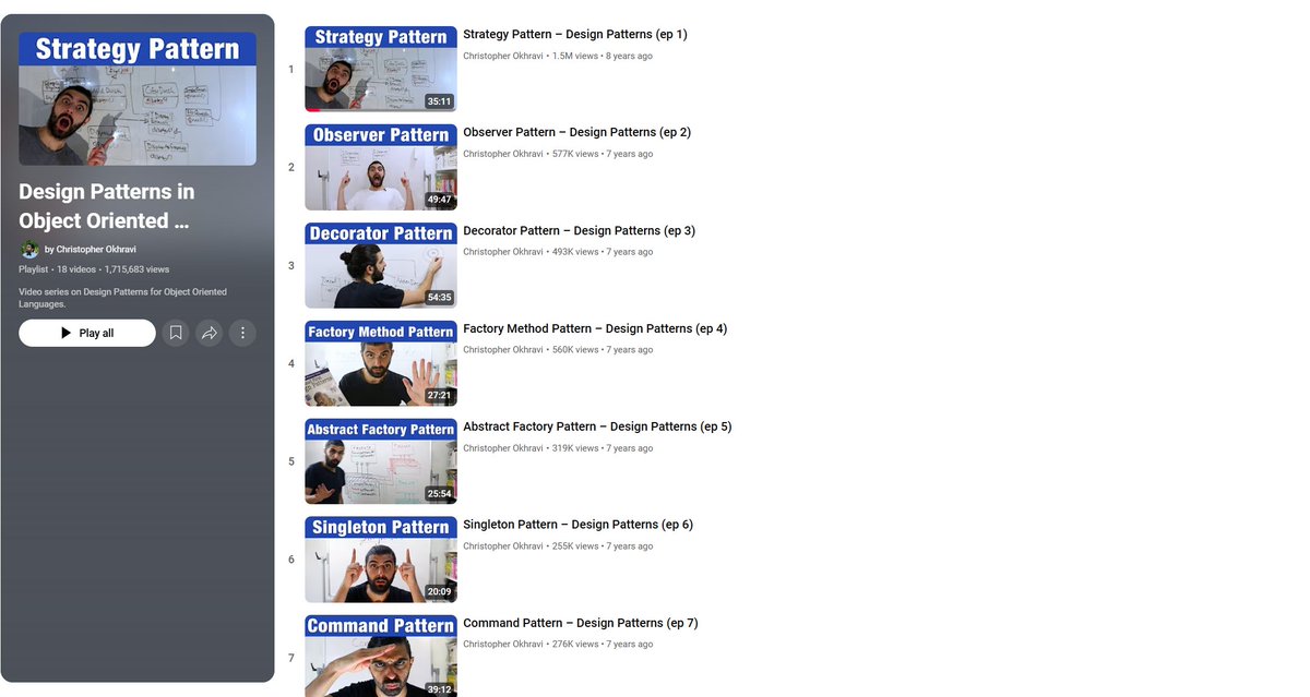 _jaydeepkarale's tweet image. This is one of the best design patterns playlist available on the internet without paying a penny