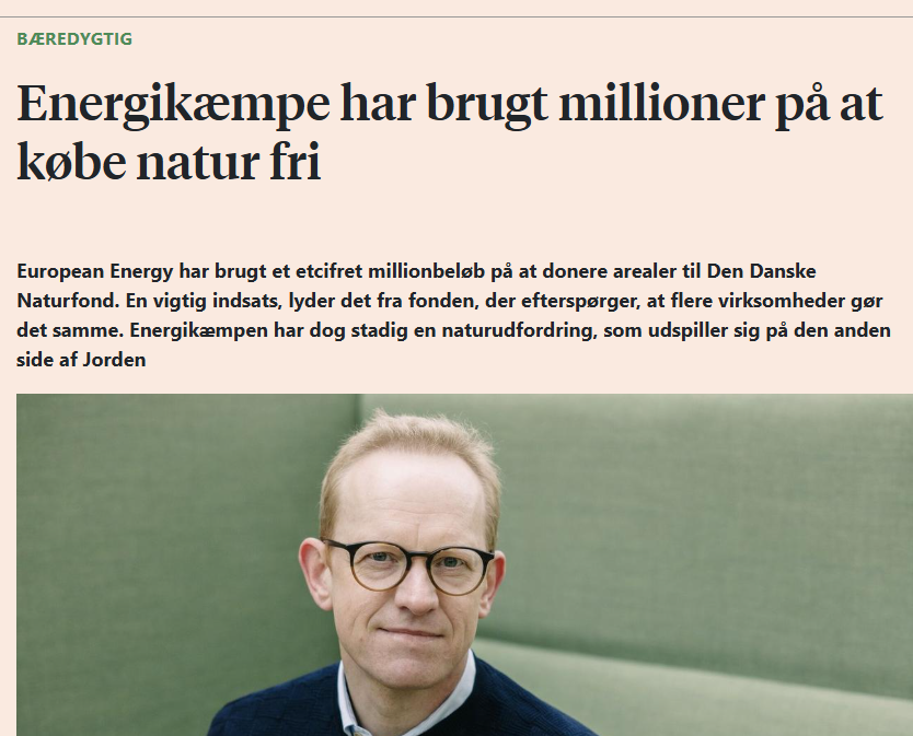 Dejligt, at vores gode samarbejdspartner i European Energy donerer millioner til vild natur i Danmark 🦋🐞🌿

<a href="/DanmarksNatur/">Danmarks Natur</a> og European Energy har en samarbejdsaftale, der både sikrer energiparker med naturhensyn og donationer til Den Danske Naturfond.

borsen.dk/nyheder/baered…