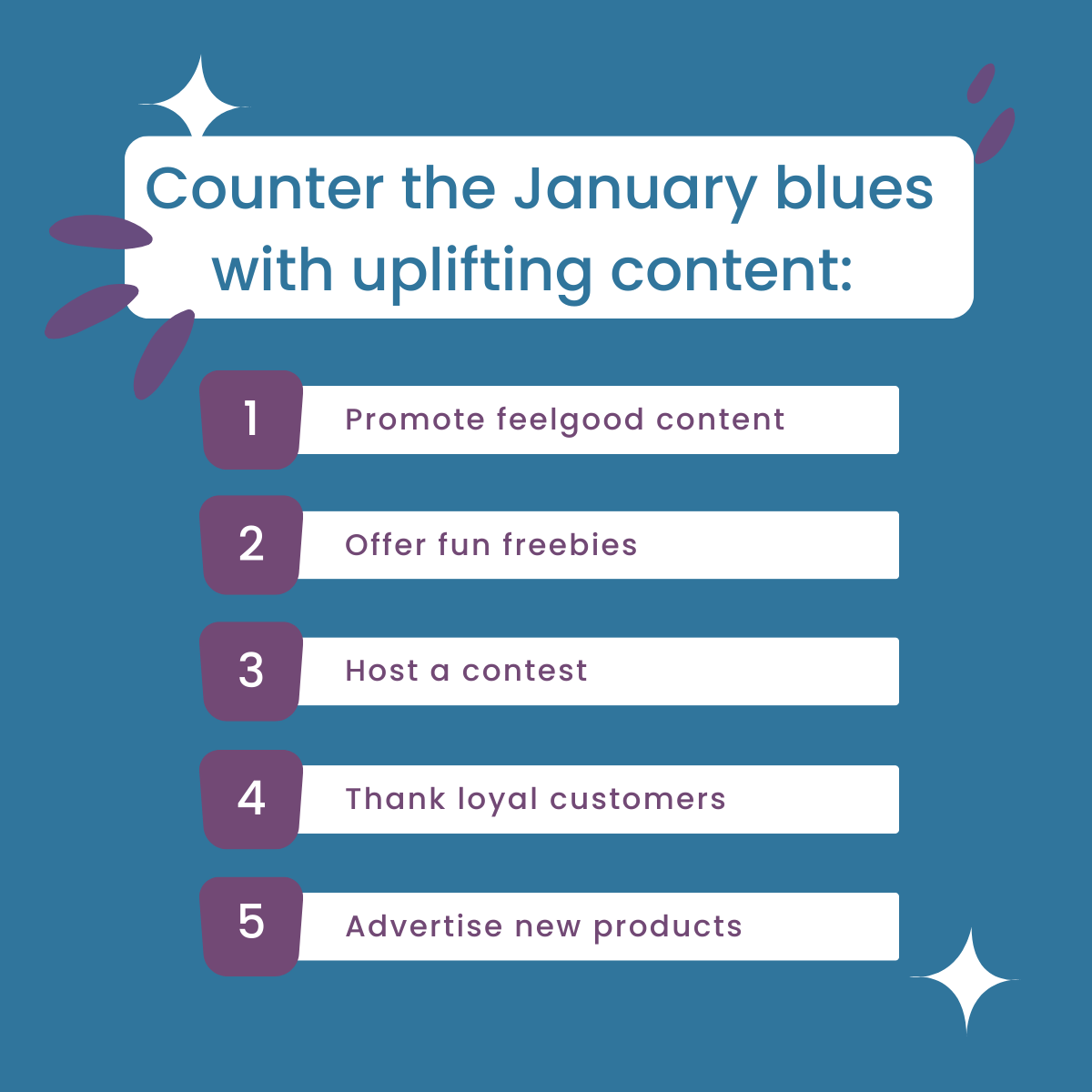 Blue Monday might have a gloomy reputation, but it’s the perfect time to brighten your customers’ day with uplifting content. 🌟

Here are 5 quick ways to counter the January blues 👇