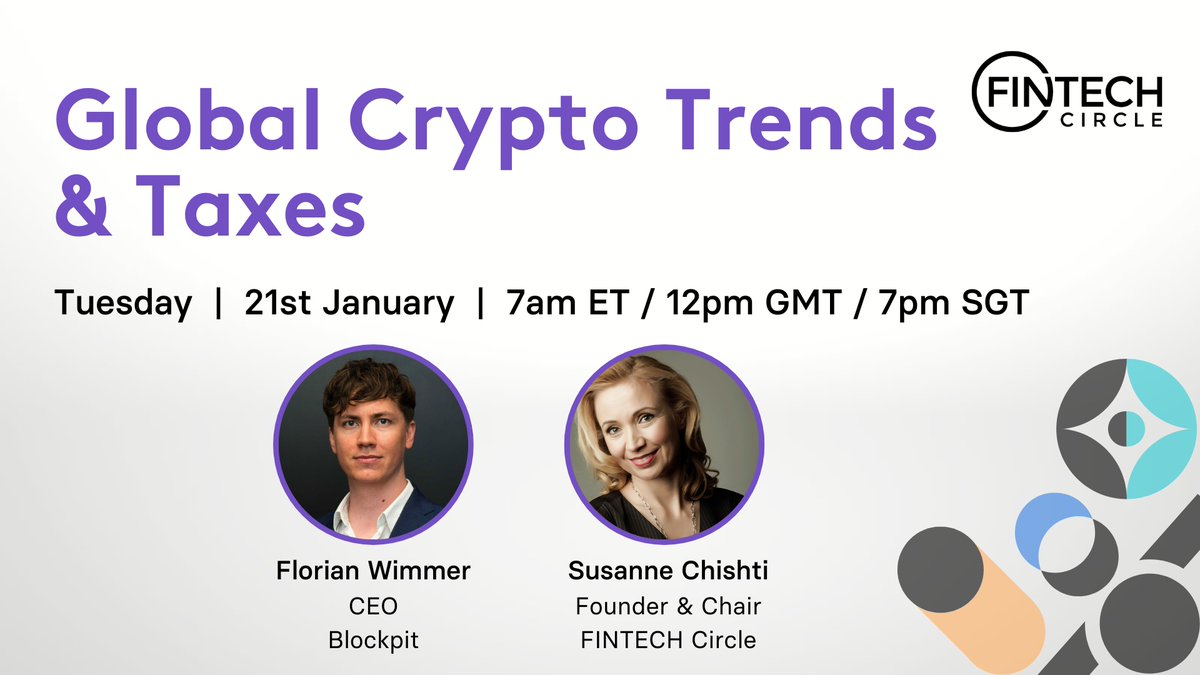 FINTECH Circle (@fintechcircle) on Twitter photo 📢Tomorrow is the Big Day! Get ready for Global Crypto Trends & Taxes. Learn 2025’s top crypto trends, tax strategies, & actionable insights from <a href="/SusanneChishti/">Susanne Chishti</a> & <a href="/FlorianWimmerAT/">Florian Wimmer</a>.
👉 Register Now: bigmarker.com/fintech-circle…
#Fintech #Global #CryptoTrends #CryptoTaxes 📢Tomorrow is the Big Day! Get ready for Global Crypto Trends & Taxes. Learn 2025’s top crypto trends, tax strategies, & actionable insights from <a href="/SusanneChishti/">Susanne Chishti</a> & <a href="/FlorianWimmerAT/">Florian Wimmer</a>.
👉 Register Now: bigmarker.com/fintech-circle…
#Fintech #Global #CryptoTrends #CryptoTaxes