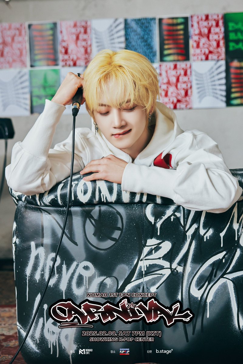 NOMAD 1ST FAN CONCERT <CARNIVAL> POSTER
#도의 #DOY 

🗓 2025.02.08. SAT 7PM (KST)

🎆 SHOWKING K-POP CENTER
🎫 b.stage+

➫ nomadofficial.kr/community/boar…

#NOMAD #노매드
#CARNIVAL #카니발
