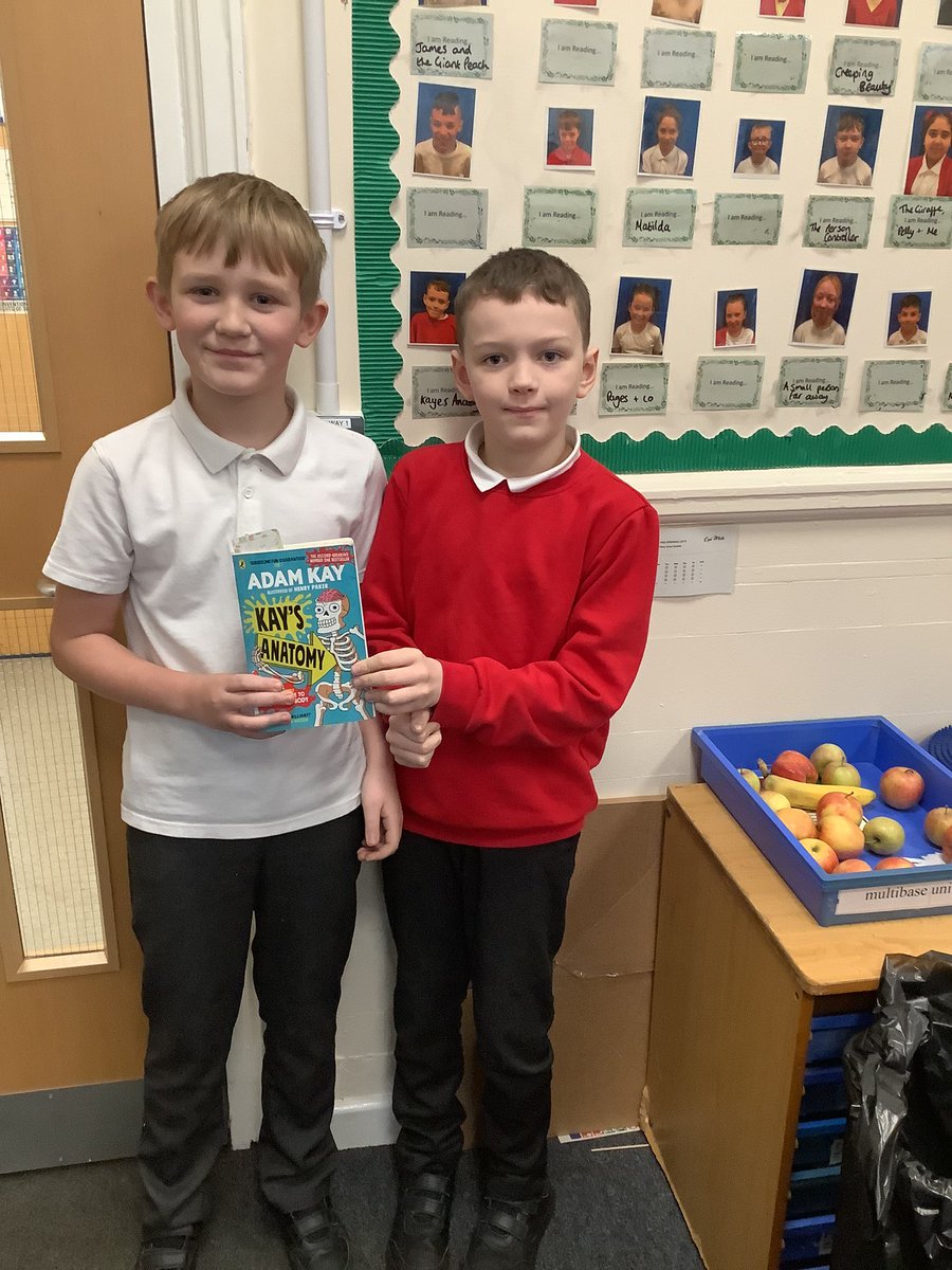 Our Year 6 boys recommending books to each other. Adam Kay's book Kay's Anatomy has certainly been a hit!