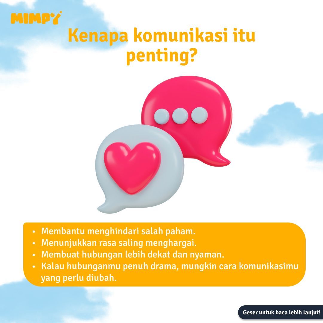 MimpyMu's tweet image. 💬 **Healthy Communication 101**

Punya hubungan yang sehat nggak datang begitu saja. Semua butuh komunikasi yang baik!

Tips simpel buat kamu:

✅ Dengarkan lebih banyak, jangan buru-buru menyela.

✅ Pilih kata-kata yang membangun, bukan menjatuhkan.

✅ Perhatikan bahasa…