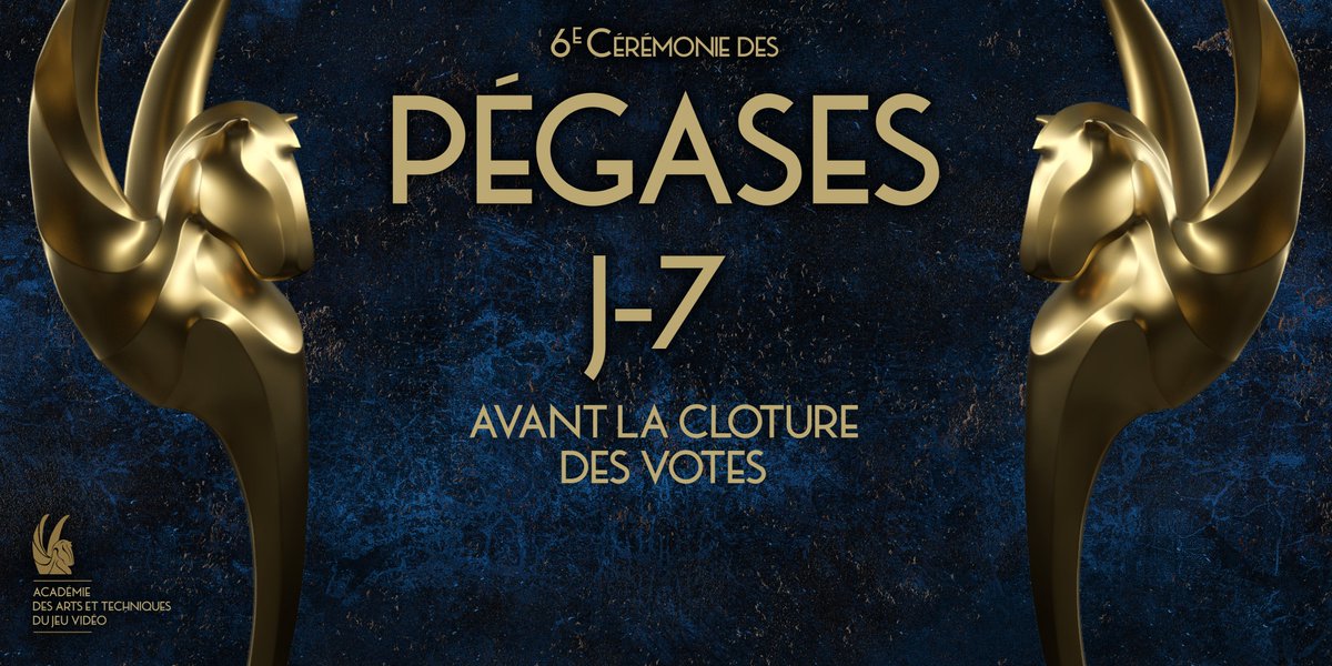 J-7 avant la clôture du 1er tour des #Pégases2025 ✨

Académiciens, académiciennes, il vous reste 7 jours pour élire les 3 meilleurs #jeuxvidéo par catégorie parmi tous les jeux soumis cette année !

Soutenez vos jeux vidéo favoris en votant ici :
👉 …umission-pegases.academiejeuvideo.org/login